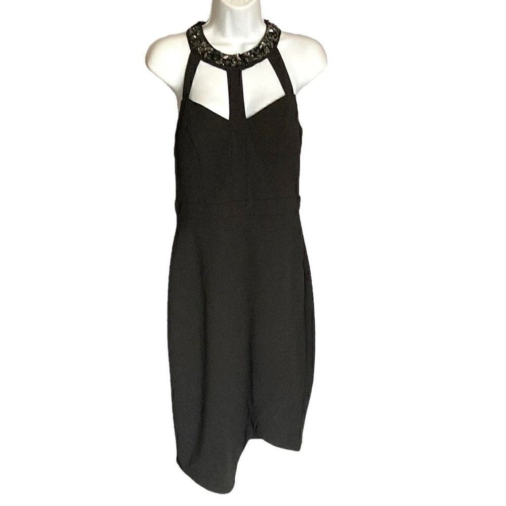 Women's Beaded Halter Asymmetrical Hem Evening Dress Black Size 6 Women